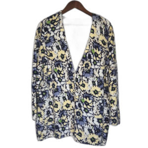 J. Jill Floral Knit Cardigan in Navy, Yellow, Green & Cream EUC